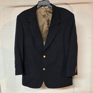 Vintage Evan Picone Navy Blue Wool Blazer Gold Crest Buttons Two Button‎